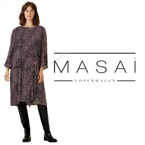 NWT - Masai Copenhagen Nicola Tulle & Black Slip Ruffled Midi Dress - Faded Rose